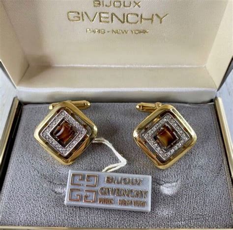 Givency Bijoux Cufflinks Gold Plated Emerald Green and White 